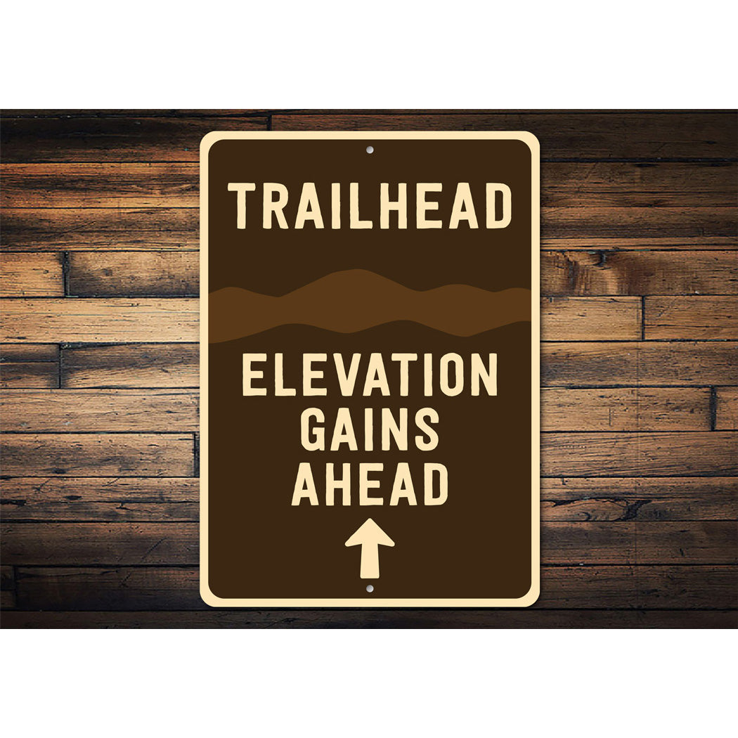 Trailhead Elevation Gains Ahead Arrow Sign