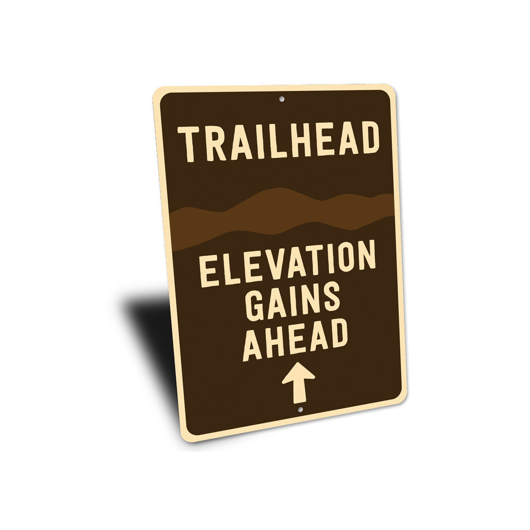 Trailhead Elevation Gains Ahead Arrow Sign