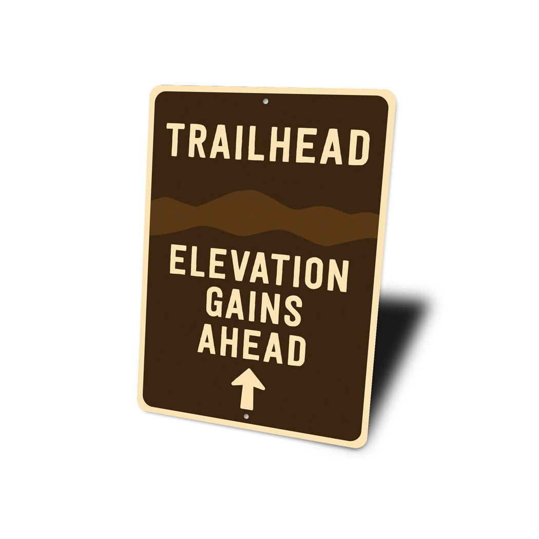 Trailhead Elevation Gains Ahead Arrow Sign
