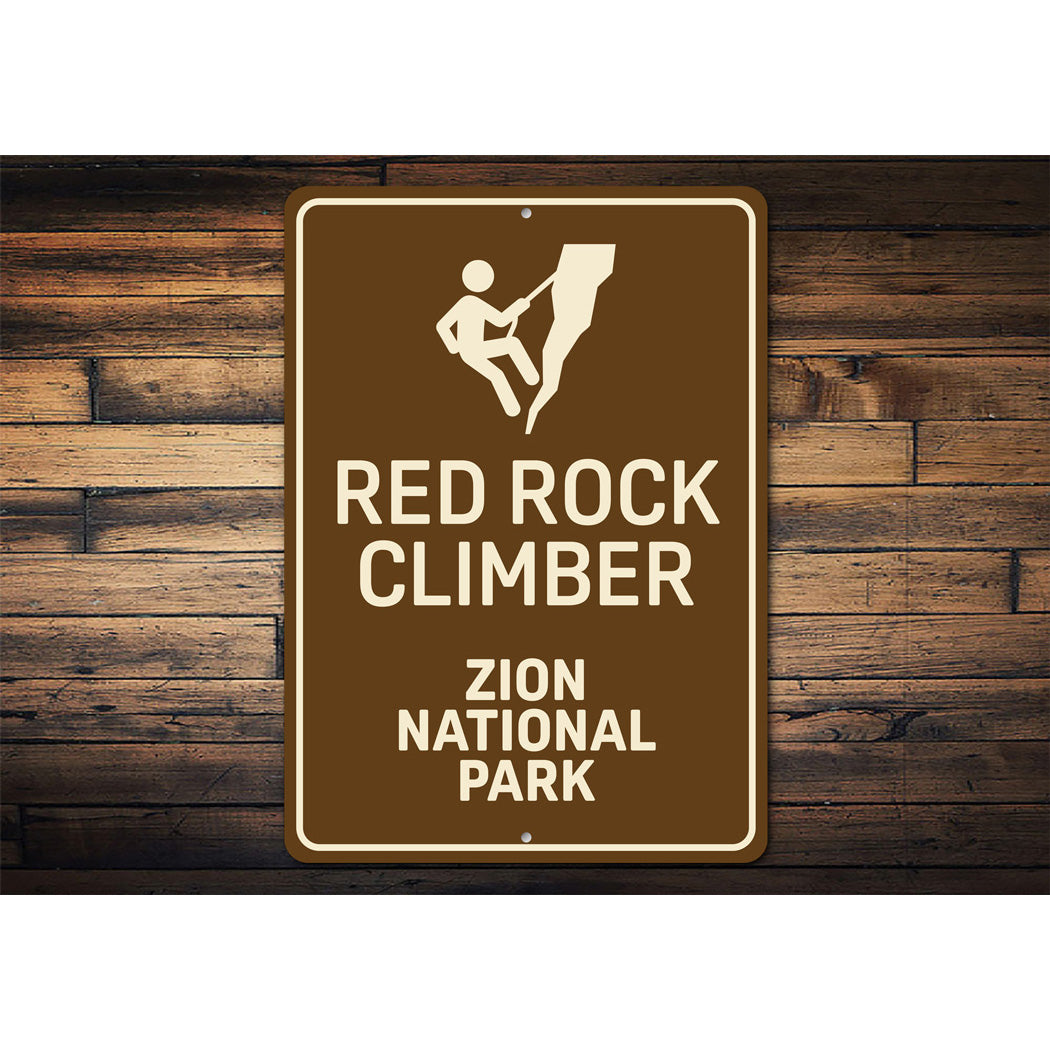 Red Rock Climber Rappelling Sign