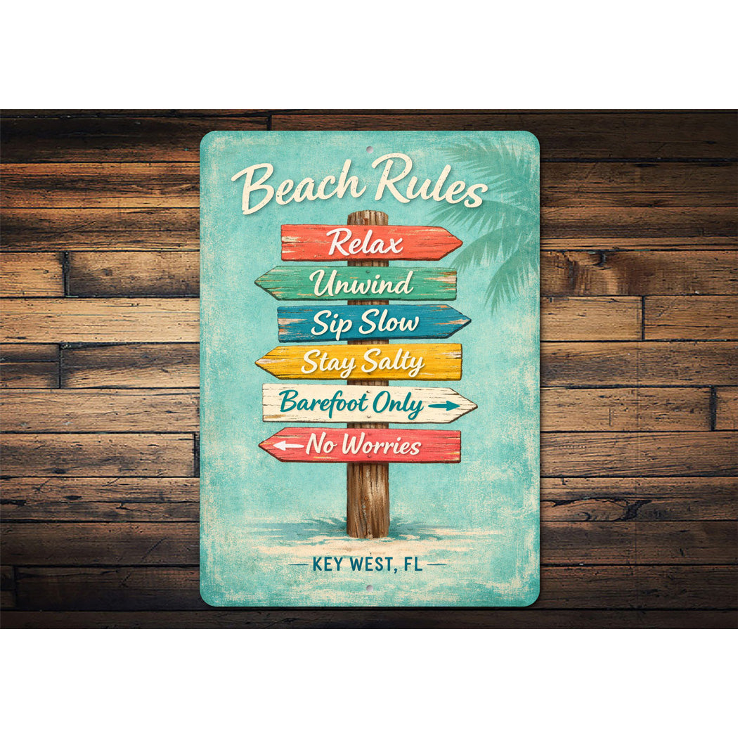Beach Rules Relax Unwind Sip Slow Stay Salty Barefoot Only No Worries Sign