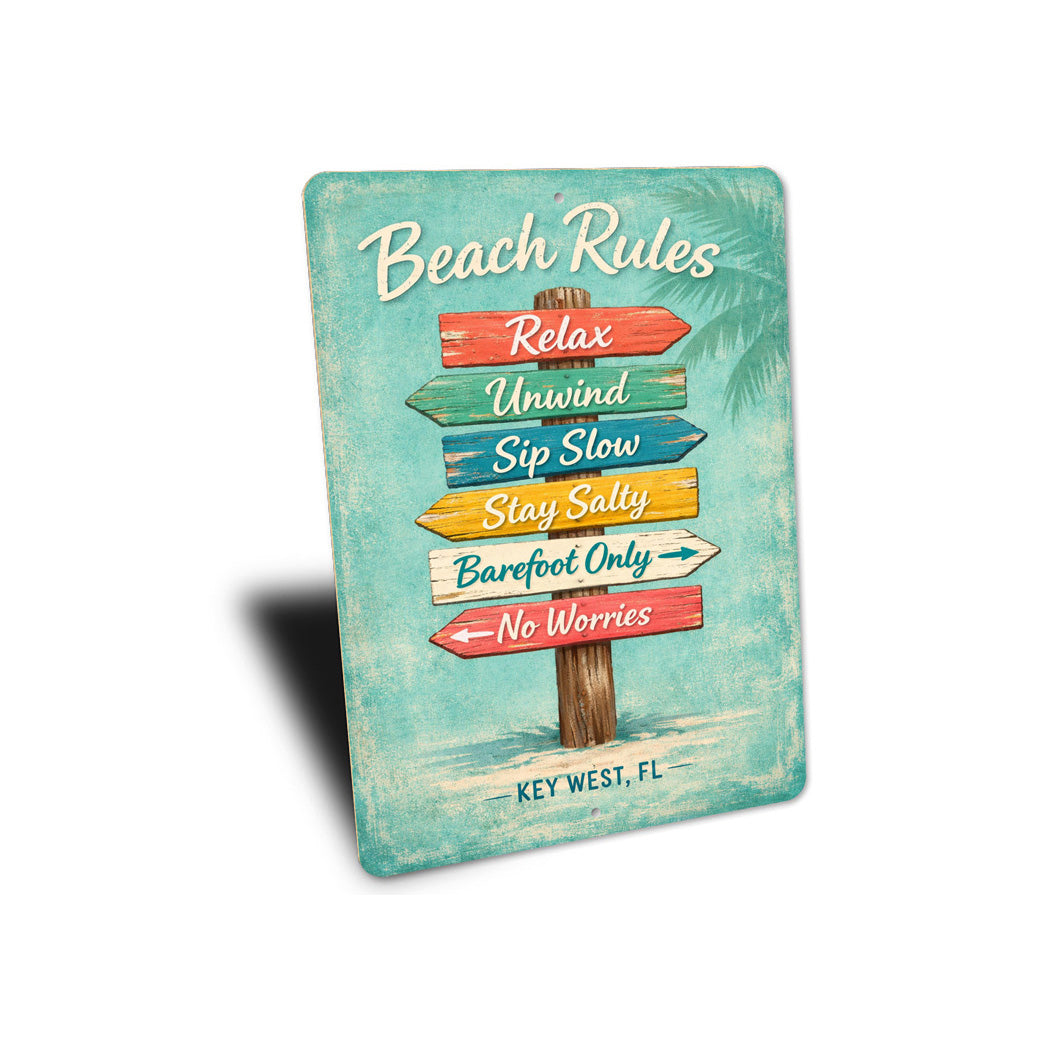 Beach Rules Relax Unwind Sip Slow Stay Salty Barefoot Only No Worries Sign