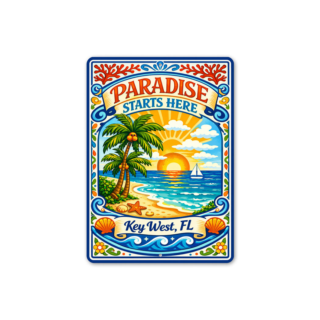 Paradise Starts Here Key West Florida Novelty Sign