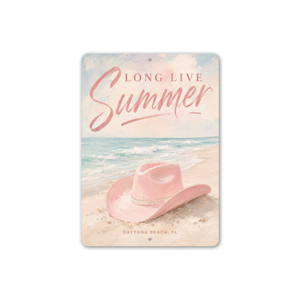 Long Live Summer Pink Cowbot Hat Sign