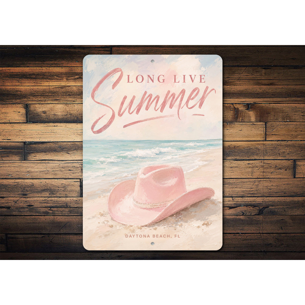 Long Live Summer Pink Cowbot Hat Sign