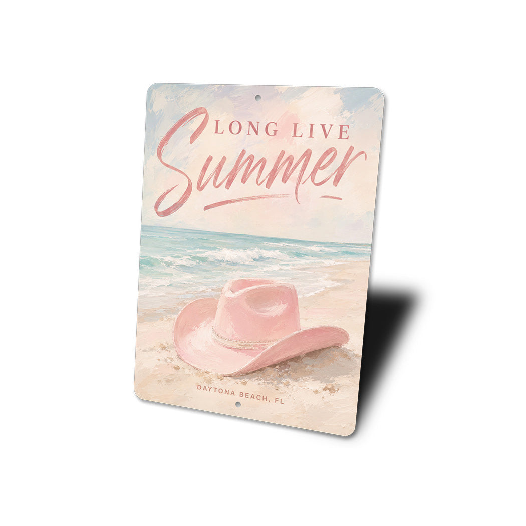 Long Live Summer Pink Cowbot Hat Sign