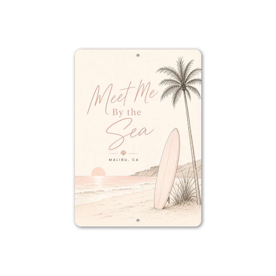 Surfboard Meet Me By The Sea Sunset Sign