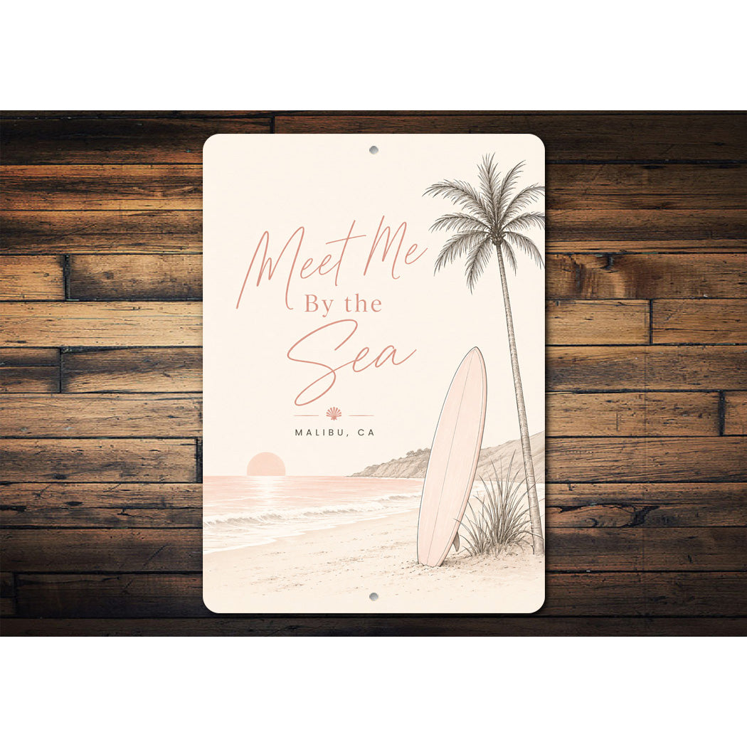Surfboard Meet Me By The Sea Sunset Sign
