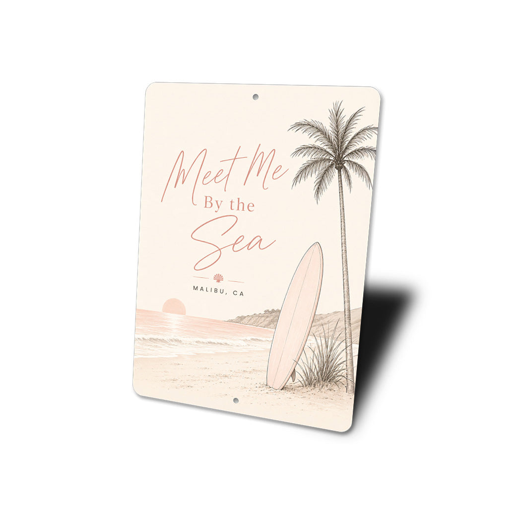 Surfboard Meet Me By The Sea Sunset Sign