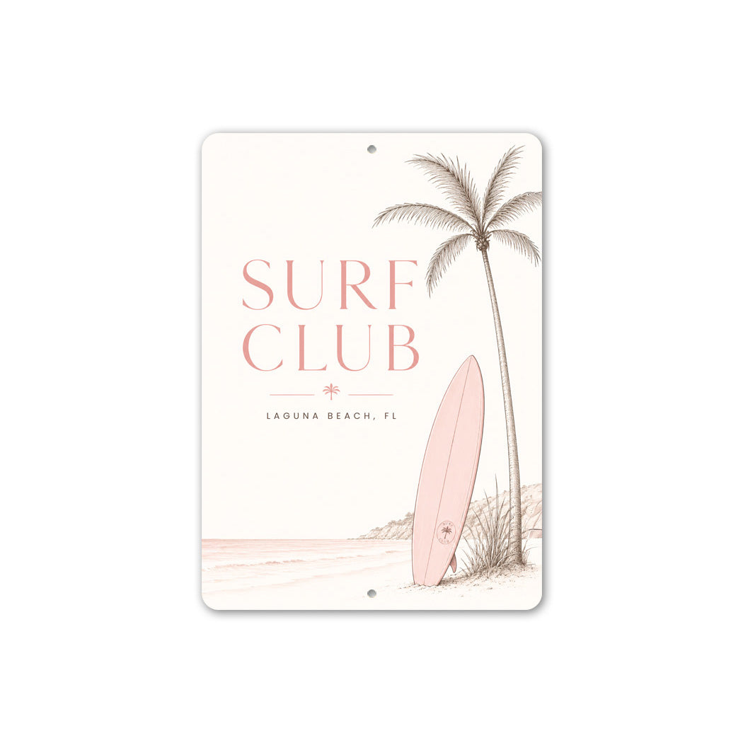 Surf Club Surfboard Palm Tree Sign