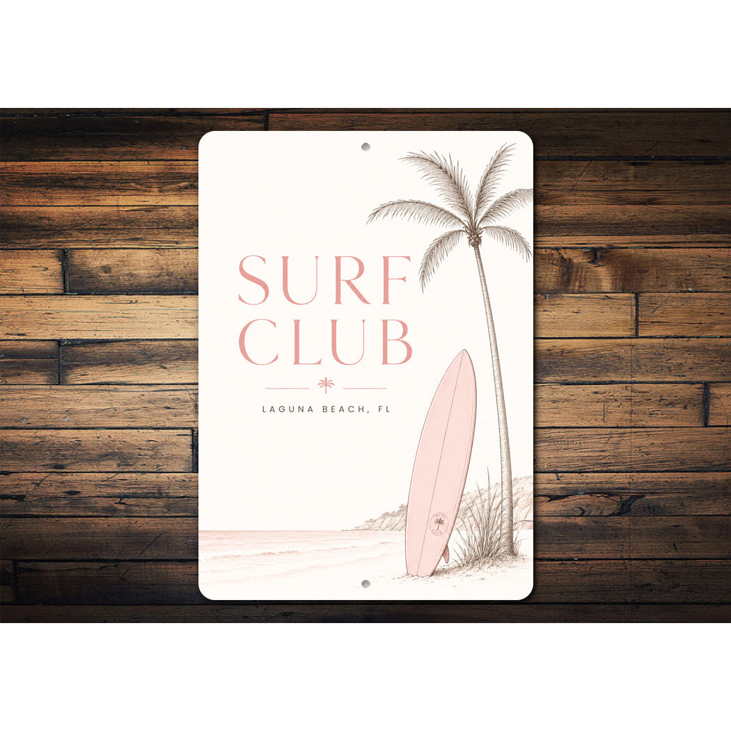 Surf Club Surfboard Palm Tree Sign