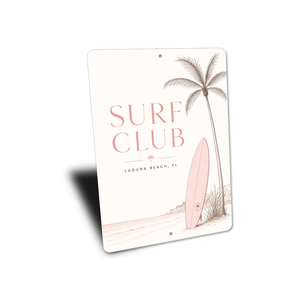 Surf Club Surfboard Palm Tree Sign