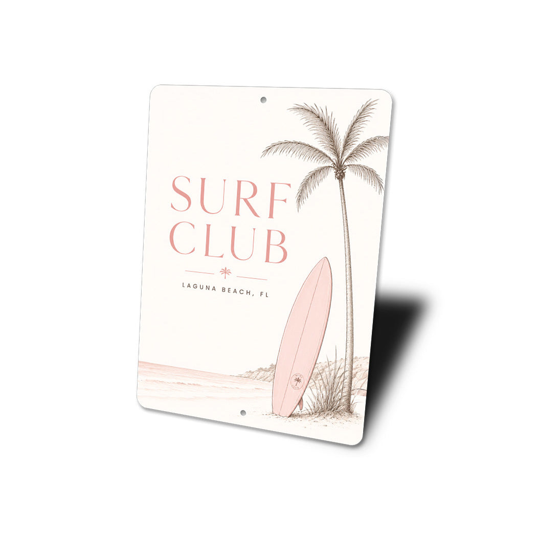 Surf Club Surfboard Palm Tree Sign