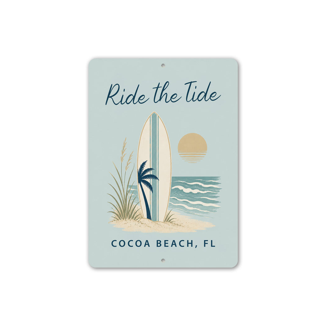 Beach Surfboard Sunset Ride The Tide Sign