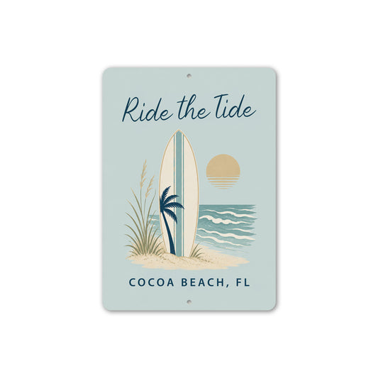 Beach Surfboard Sunset Ride The Tide Sign