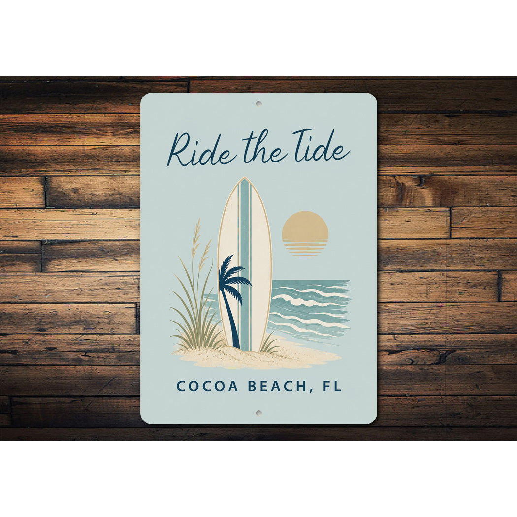 Beach Surfboard Sunset Ride The Tide Sign