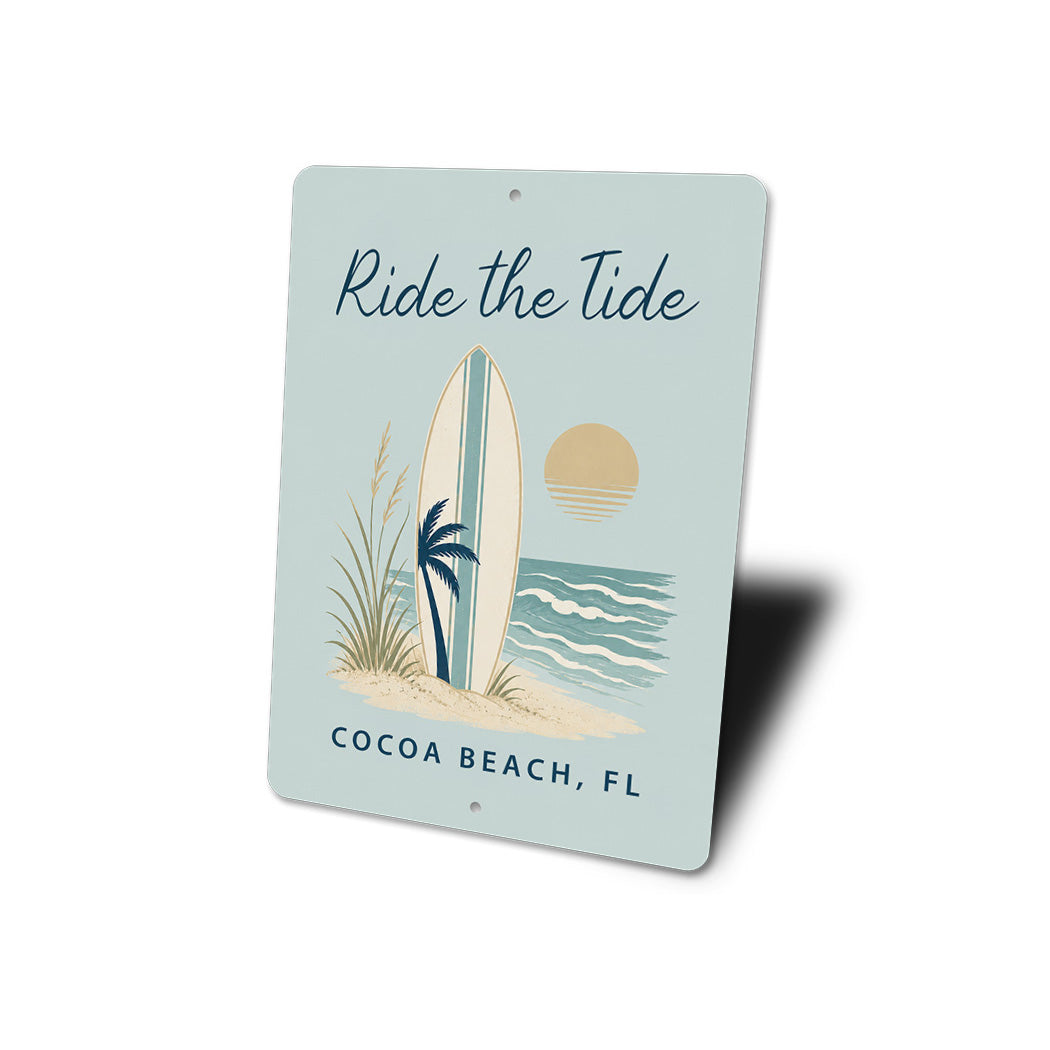 Beach Surfboard Sunset Ride The Tide Sign