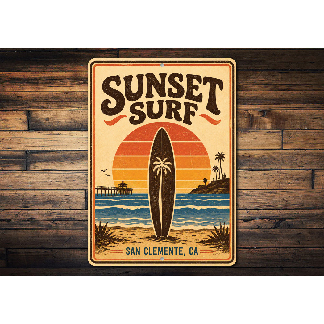 Sunset Surf Surfboard Sign