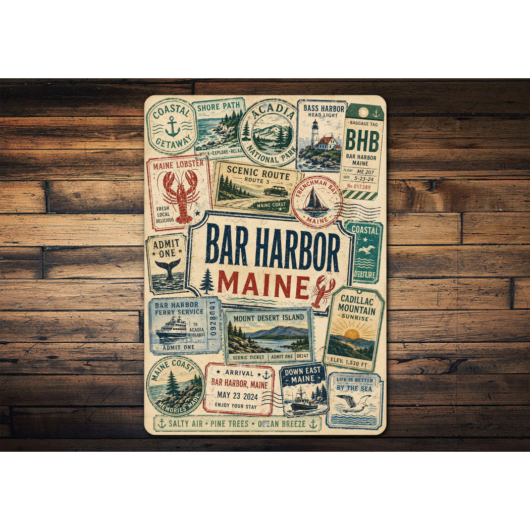 Bar Harbor Rustic Stamps Sign