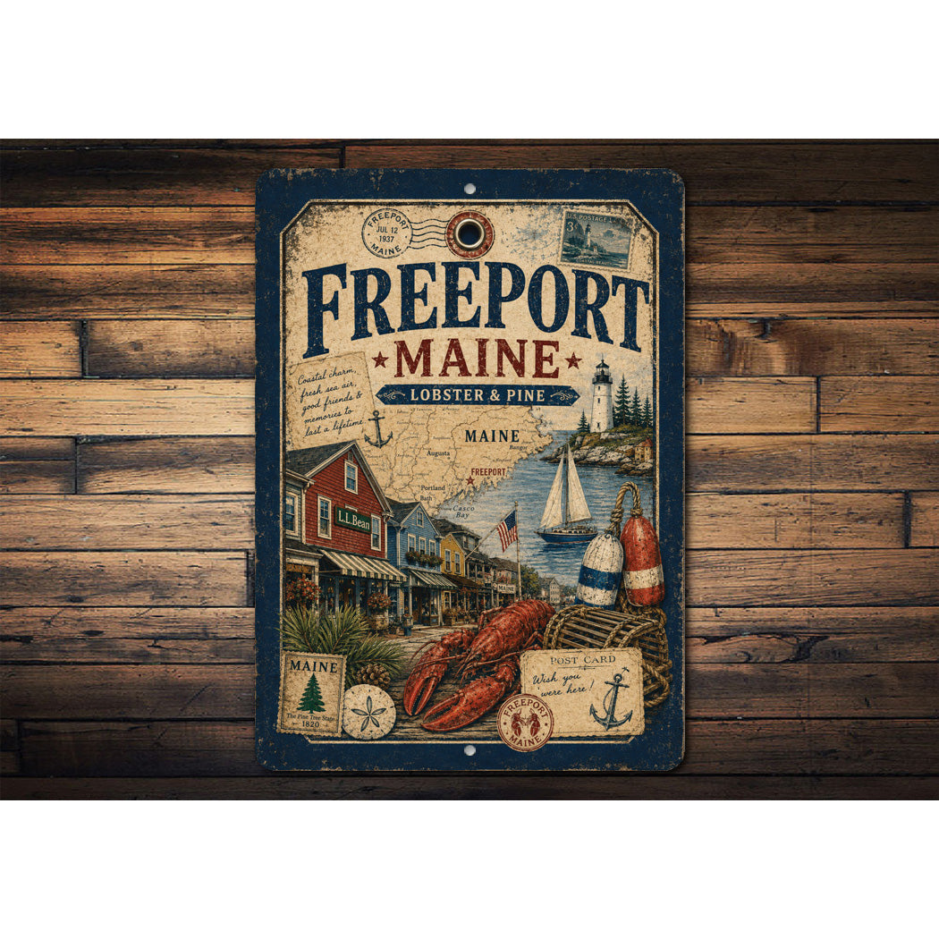 Freeport Lobster Rustic Stamps Sign