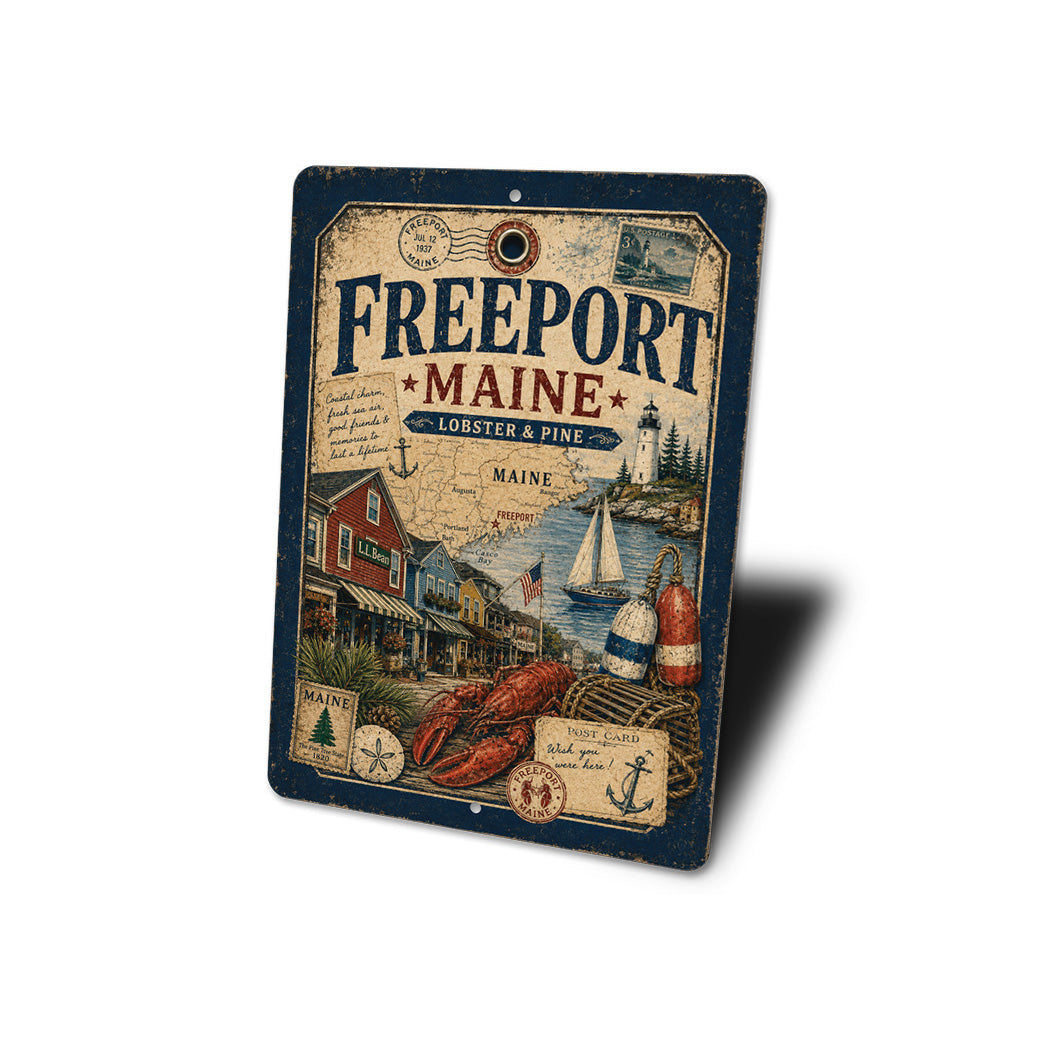 Freeport Lobster Rustic Stamps Sign