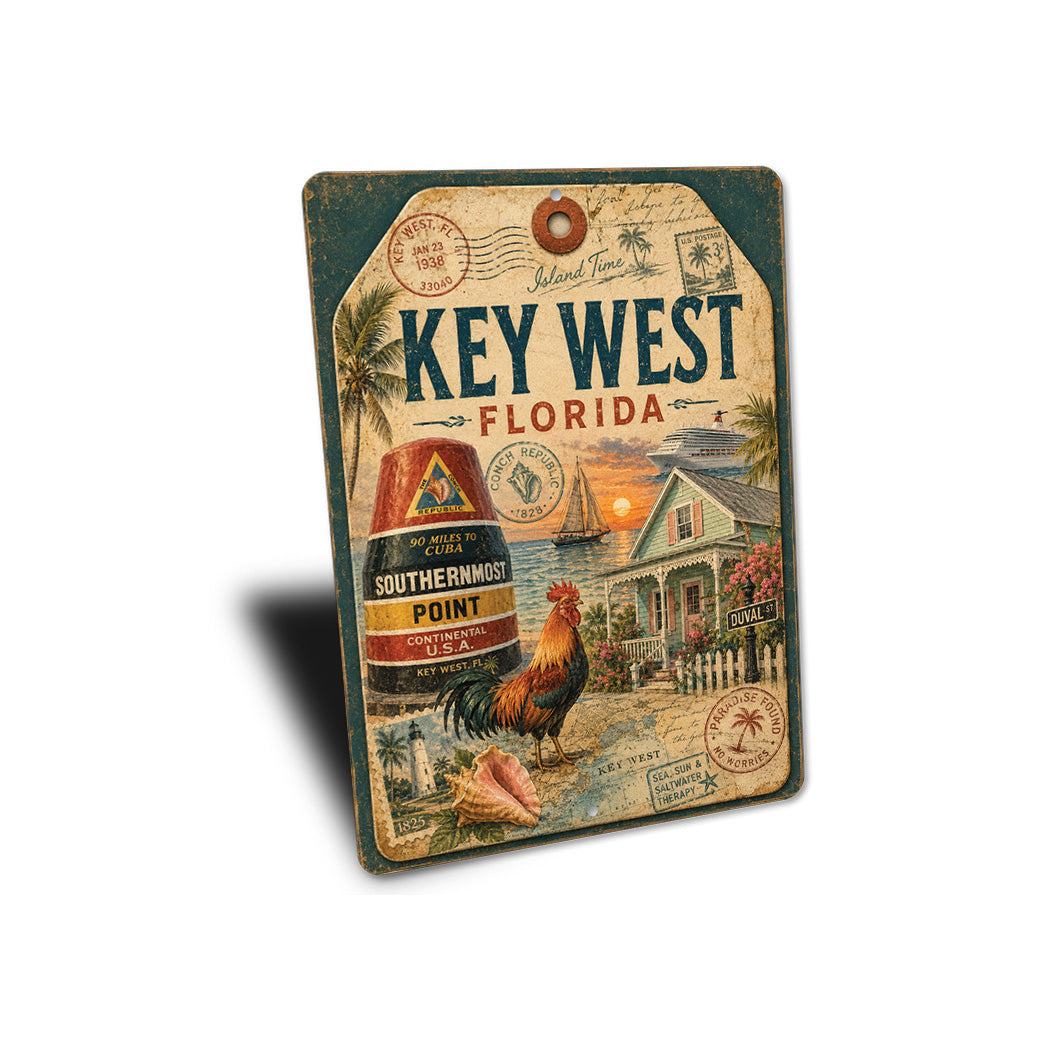 Key West Buoy and Rooster Rustic Sign