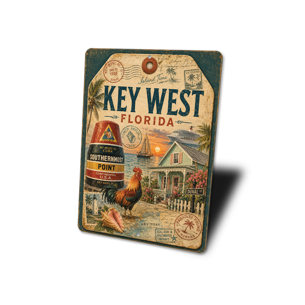 Key West Buoy and Rooster Rustic Sign