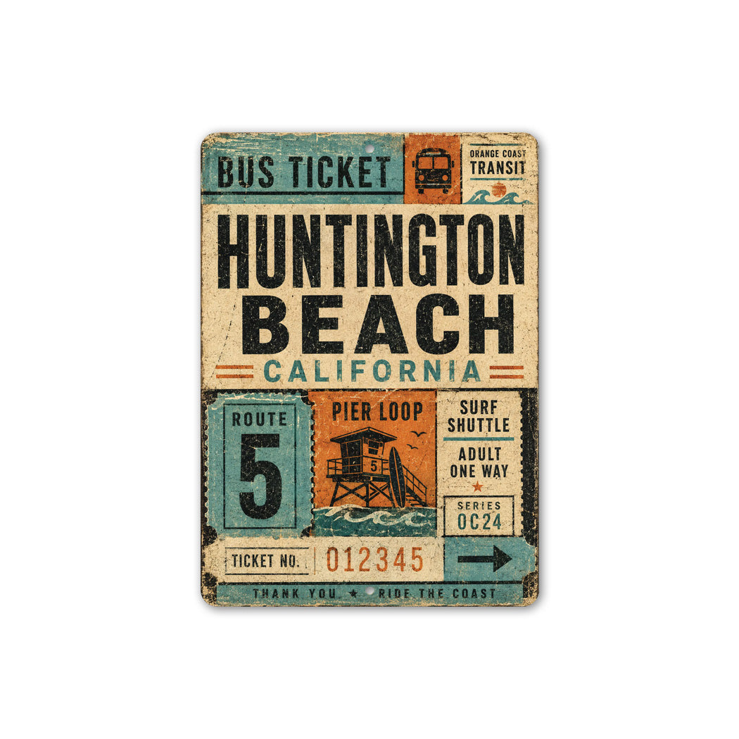 Huntington Beach Bus Rustic Sign