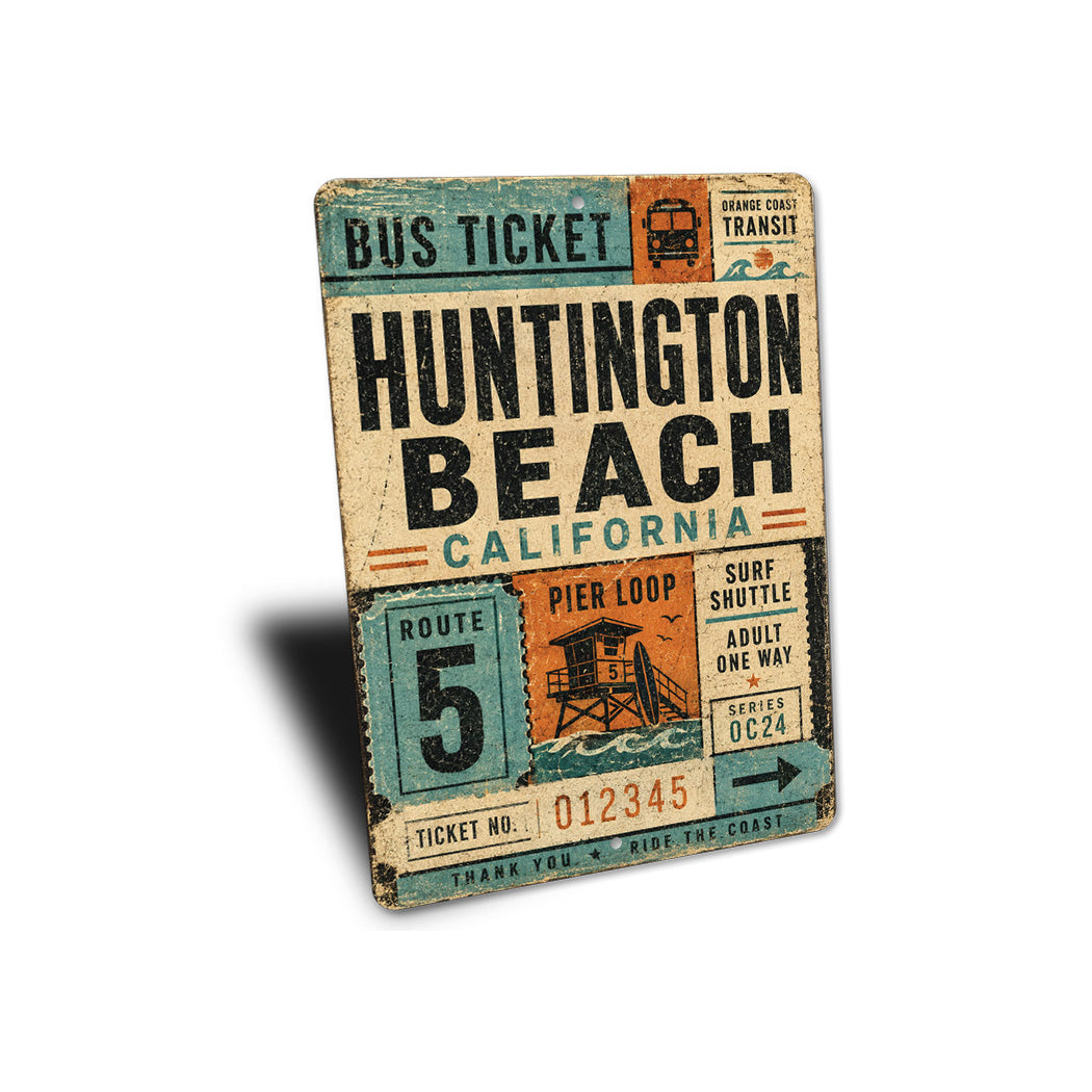 Huntington Beach Bus Rustic Sign