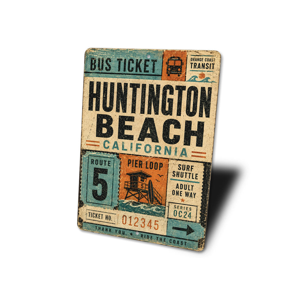 Huntington Beach Bus Rustic Sign