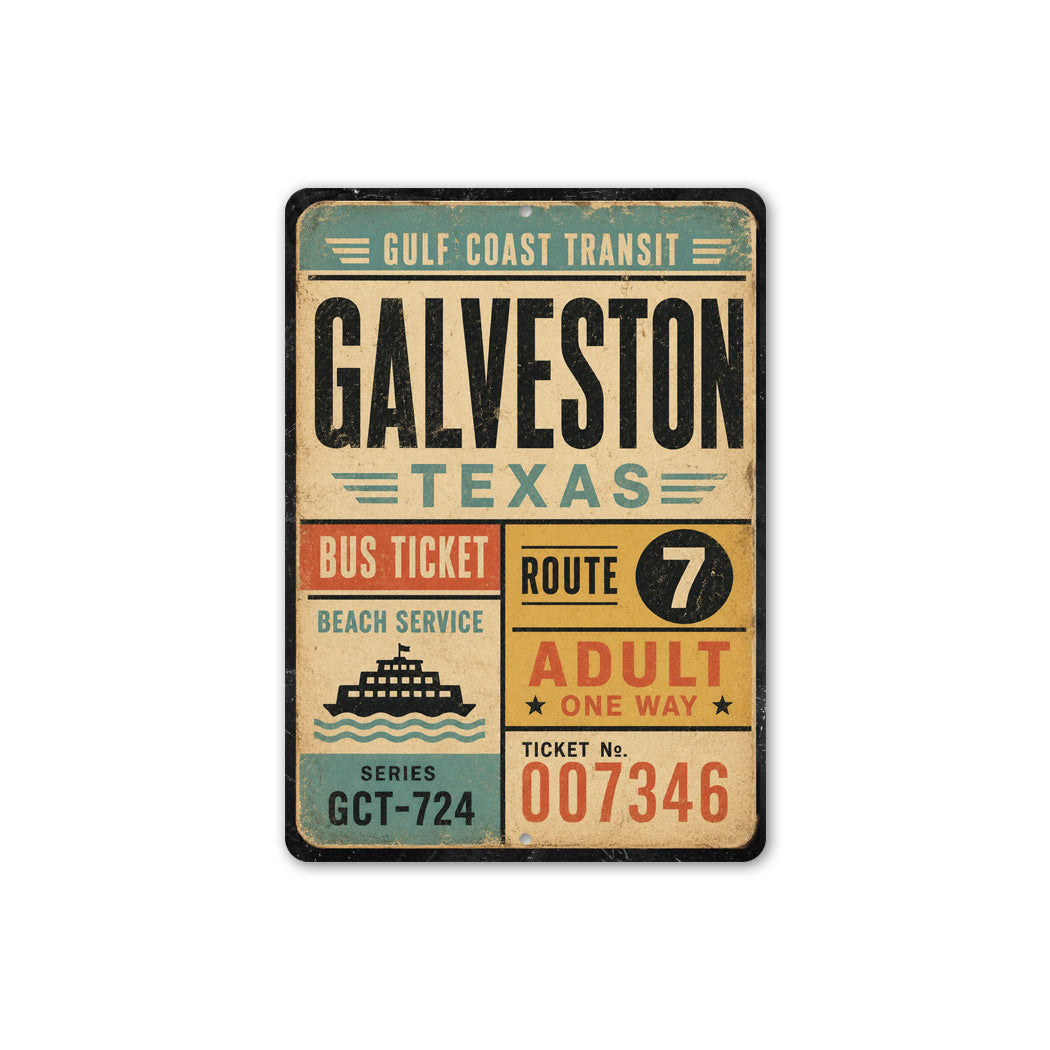 Galveston Bus Ticket Gulf Transit Rustic Sign