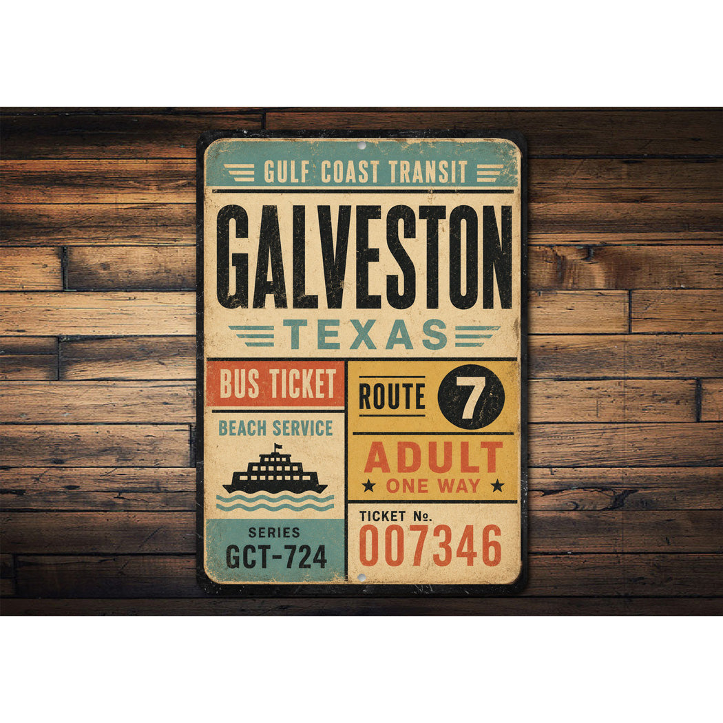 Galveston Bus Ticket Gulf Transit Rustic Sign