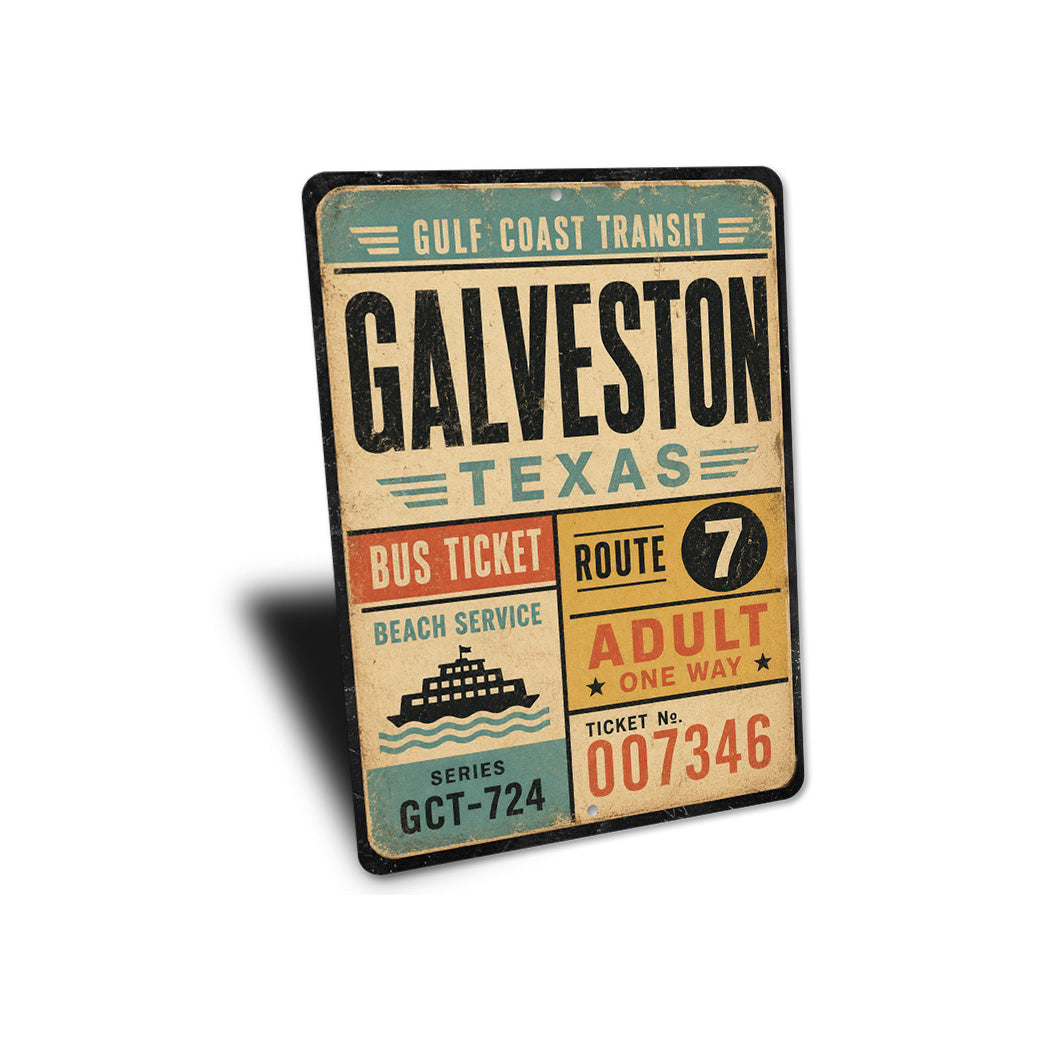 Galveston Bus Ticket Gulf Transit Rustic Sign