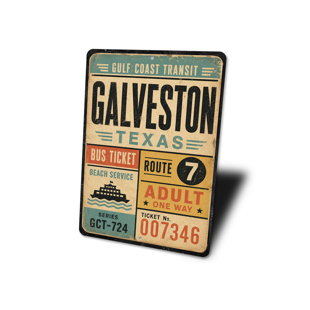 Galveston Bus Ticket Gulf Transit Rustic Sign