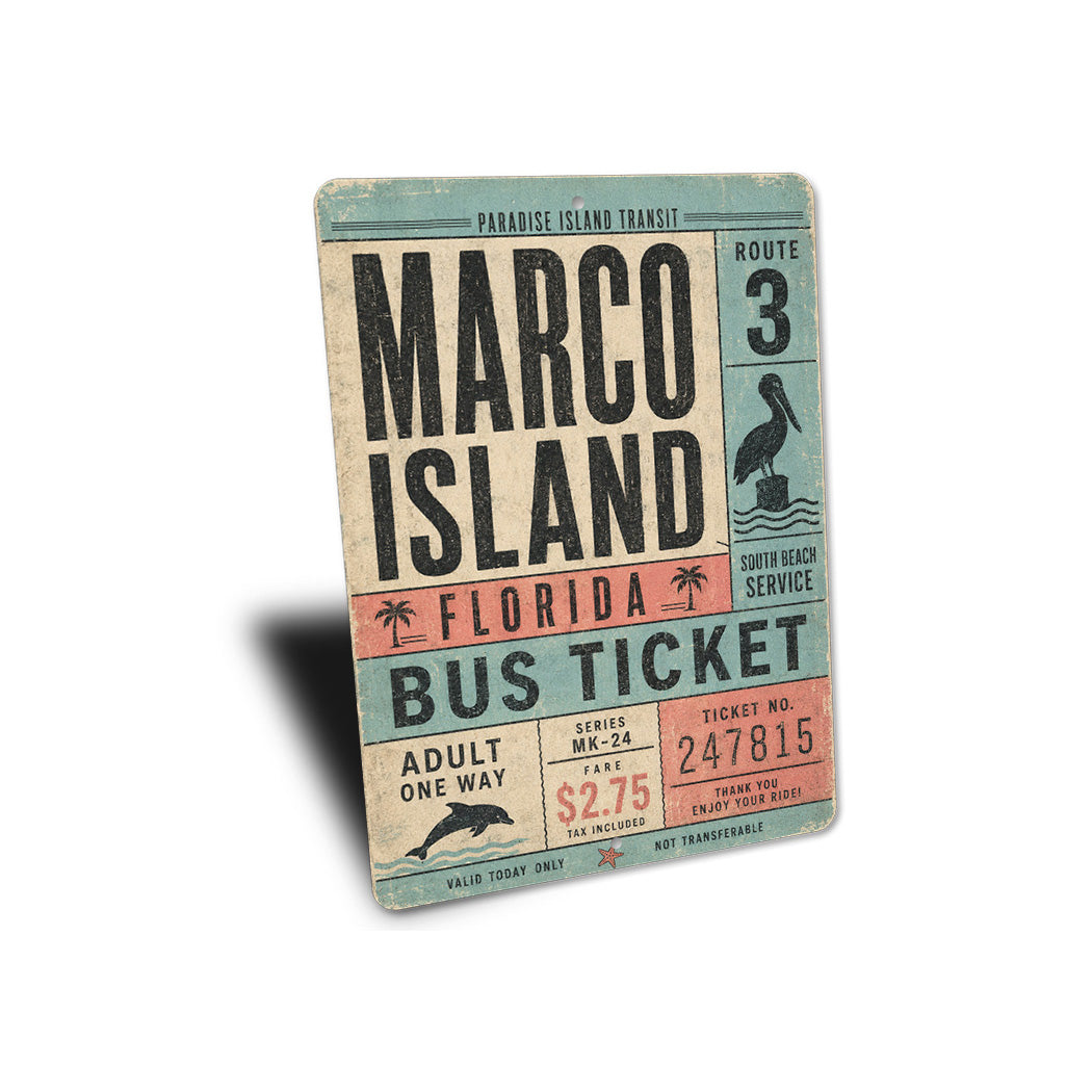 Marco Island Bus Ticket Rustic Sign