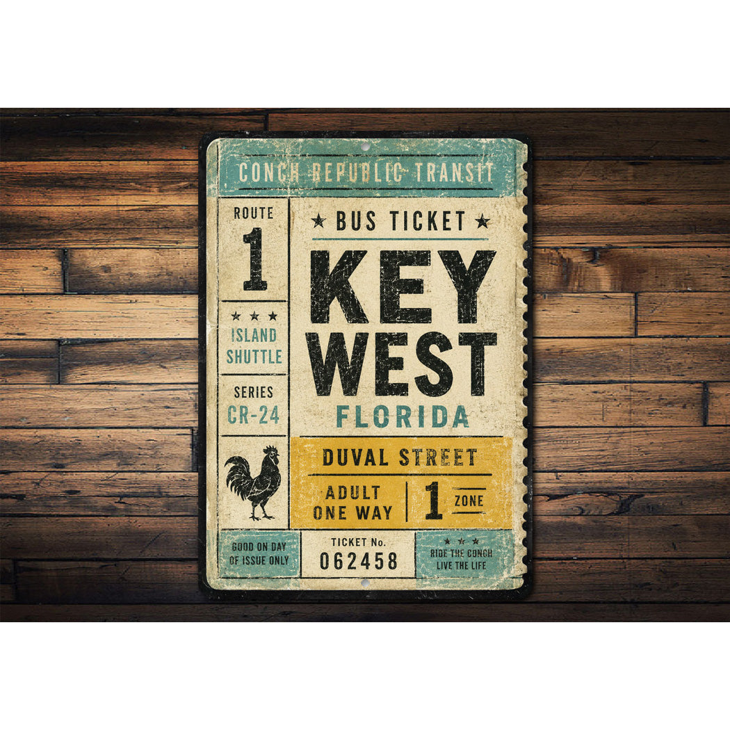 Keywest Bus Ticket Rustic Sign