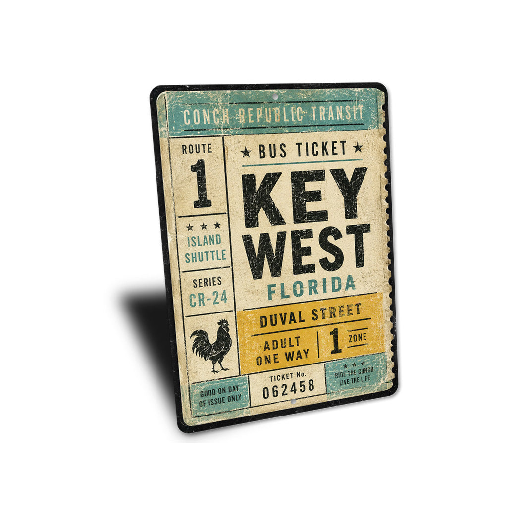 Keywest Bus Ticket Rustic Sign