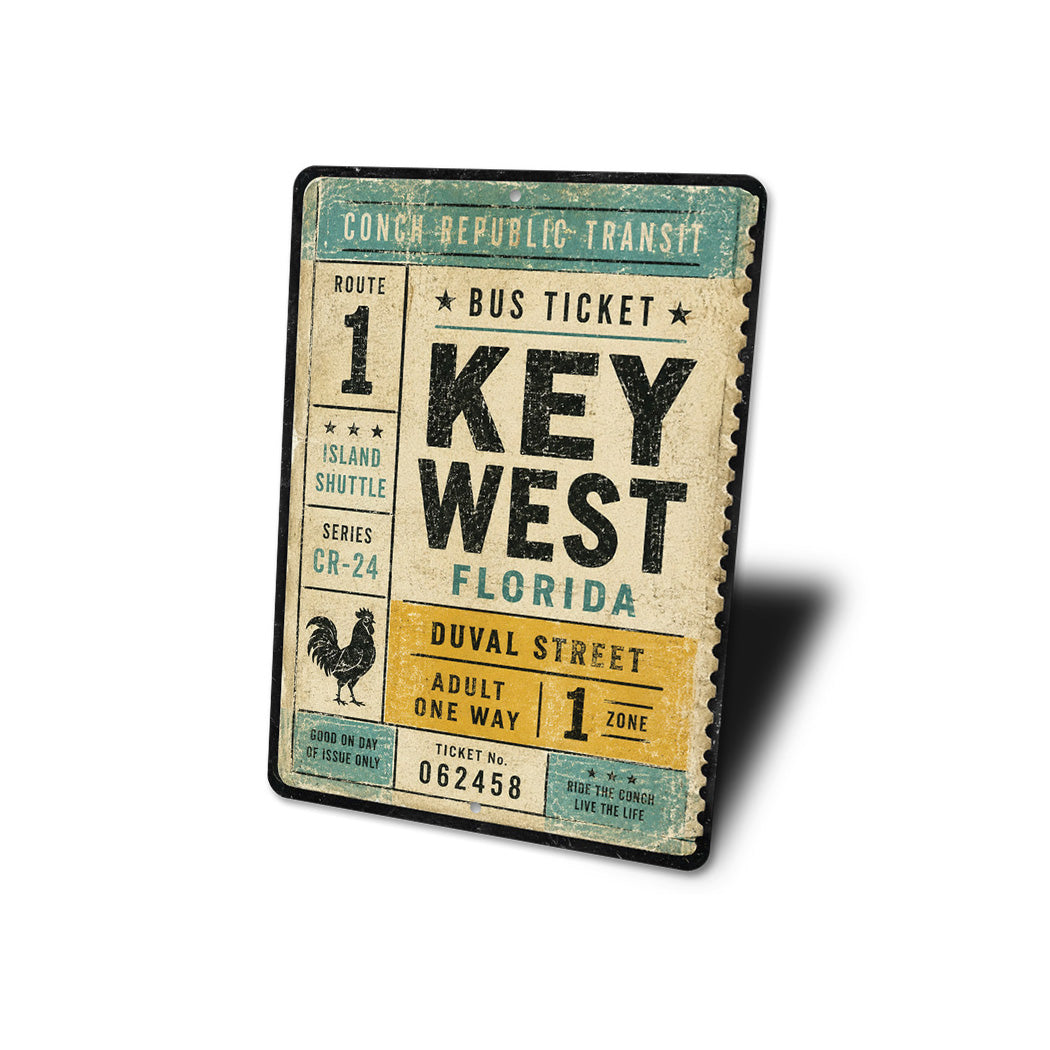 Keywest Bus Ticket Rustic Sign