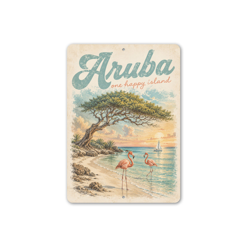 Aruba Happy Island Flamingos Sign