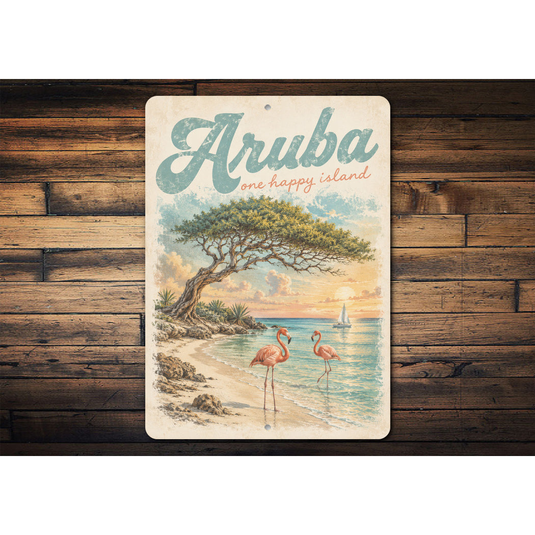 Aruba Happy Island Flamingos Sign