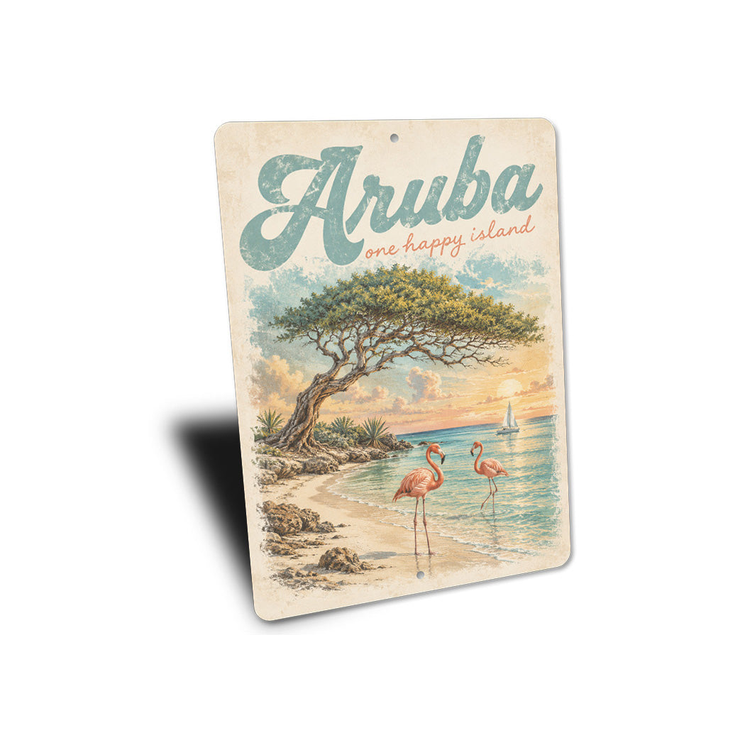 Aruba Happy Island Flamingos Sign