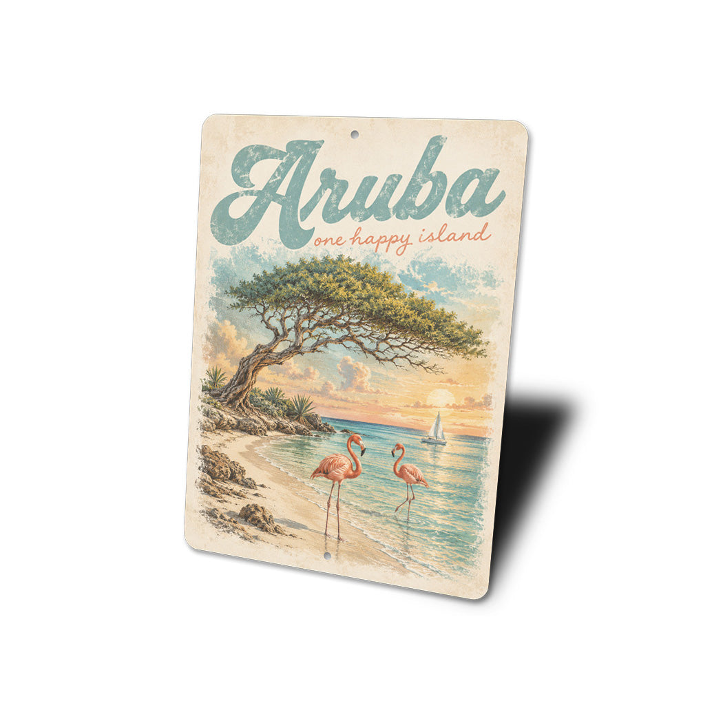 Aruba Happy Island Flamingos Sign