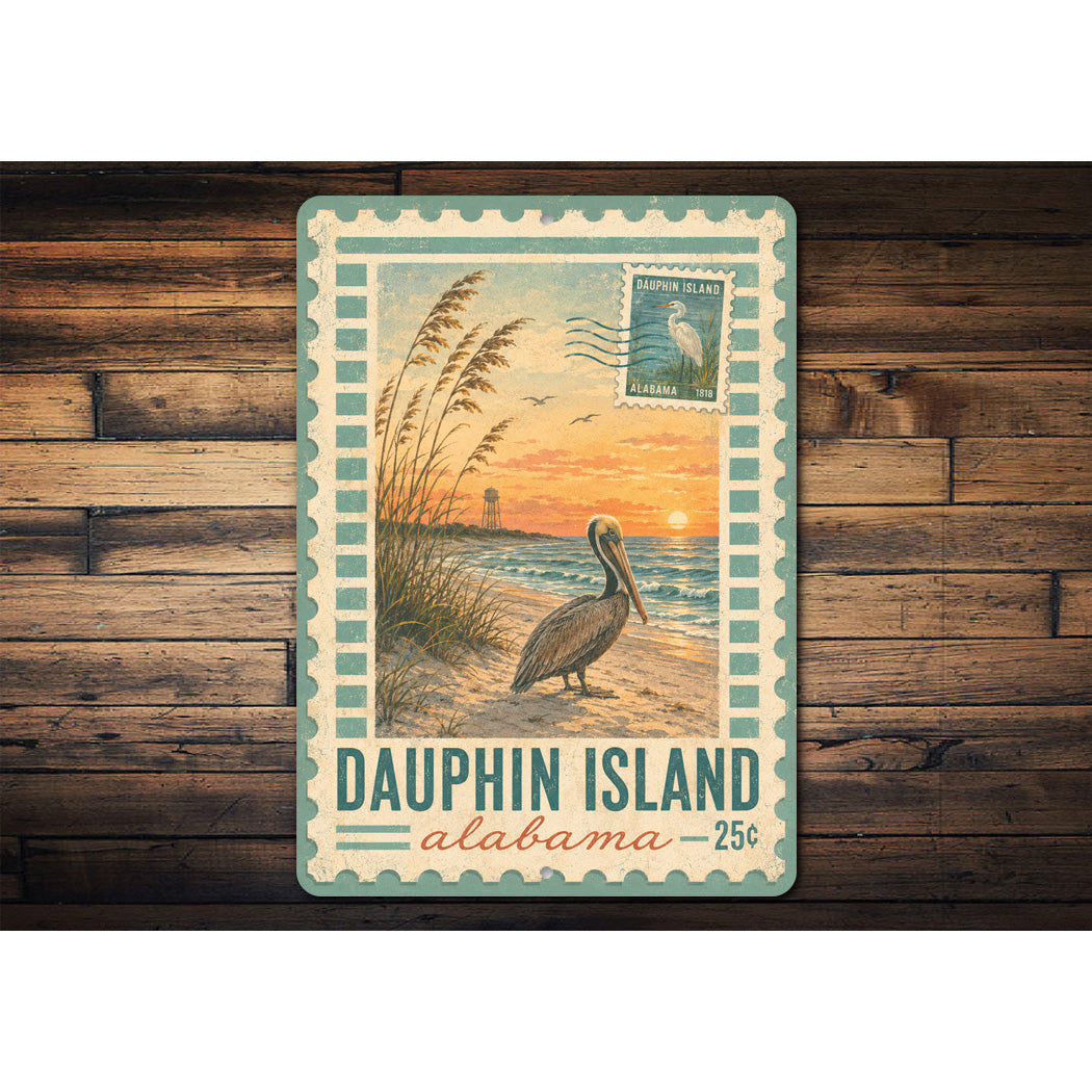 Dauphin Island Pelican Stamp Sign