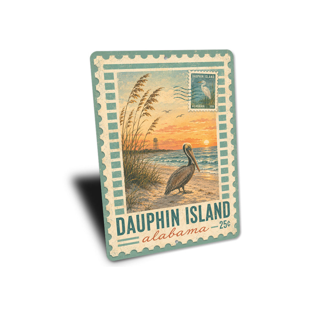Dauphin Island Pelican Stamp Sign