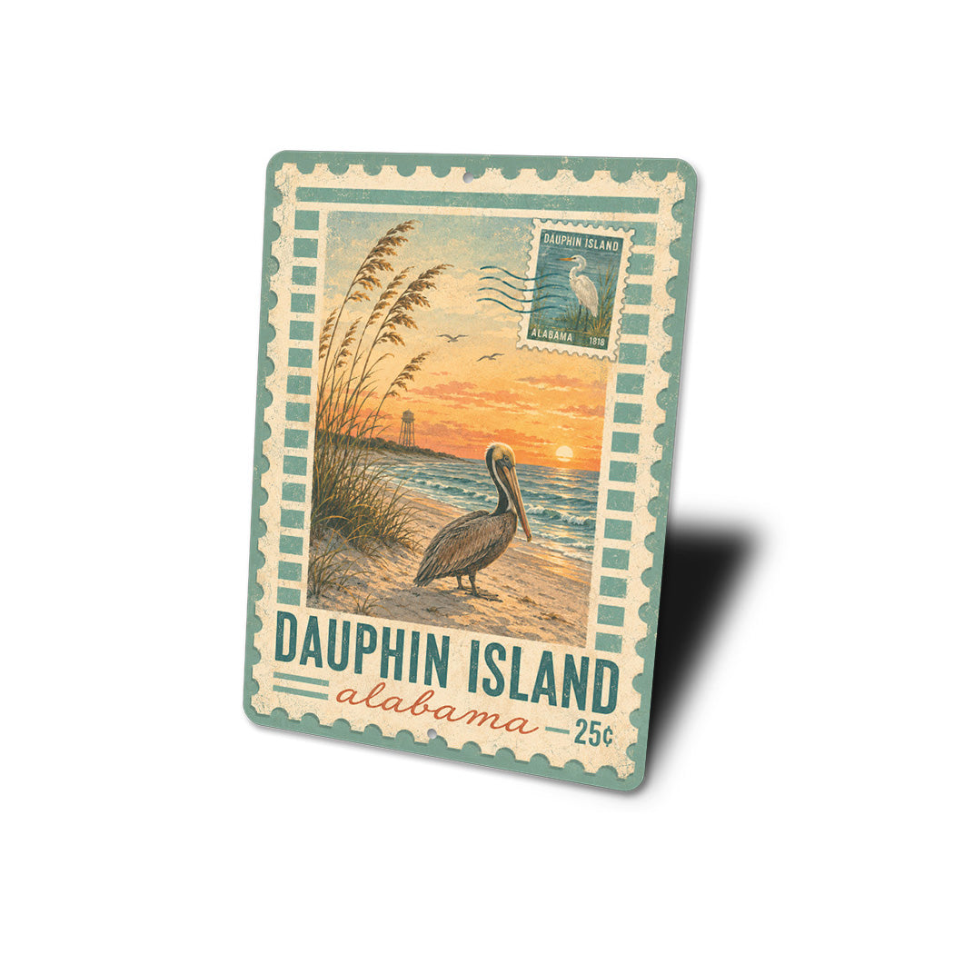 Dauphin Island Pelican Stamp Sign