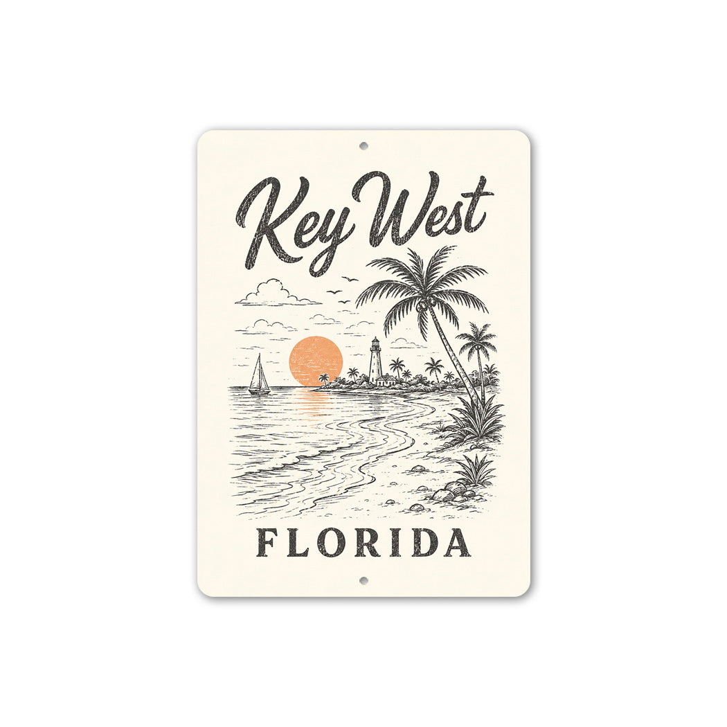 Key West Lighthouse Sailboat Palm Trees Sign