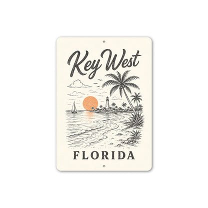 Key West Lighthouse Sailboat Palm Trees Sign
