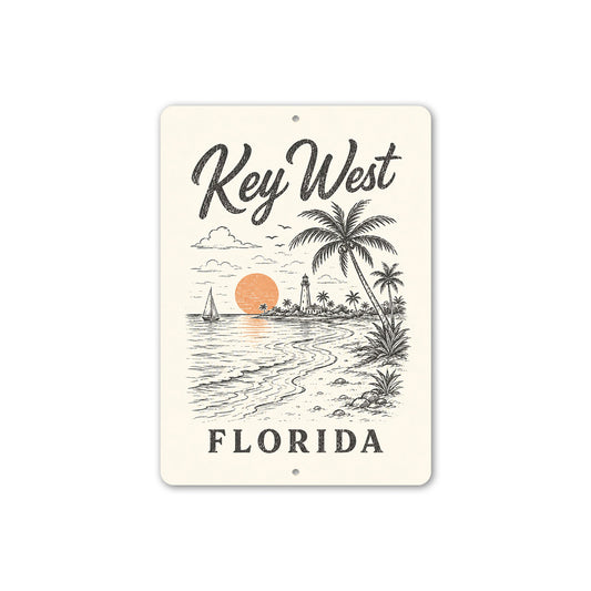 Key West Lighthouse Sailboat Palm Trees Sign