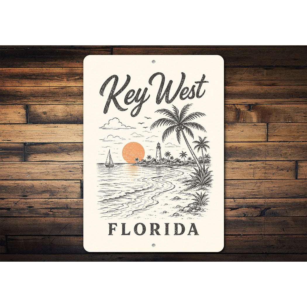 Key West Lighthouse Sailboat Palm Trees Sign