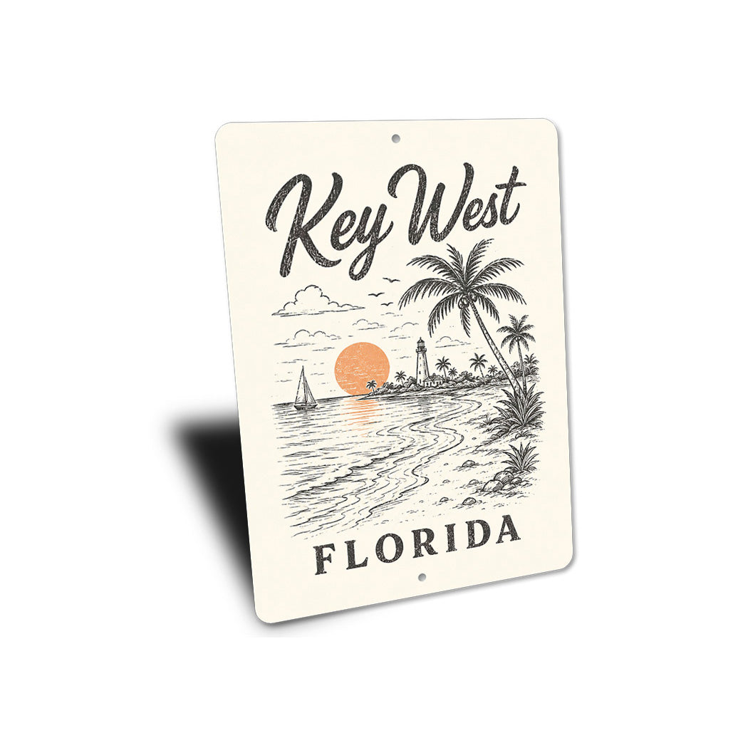 Key West Lighthouse Sailboat Palm Trees Sign
